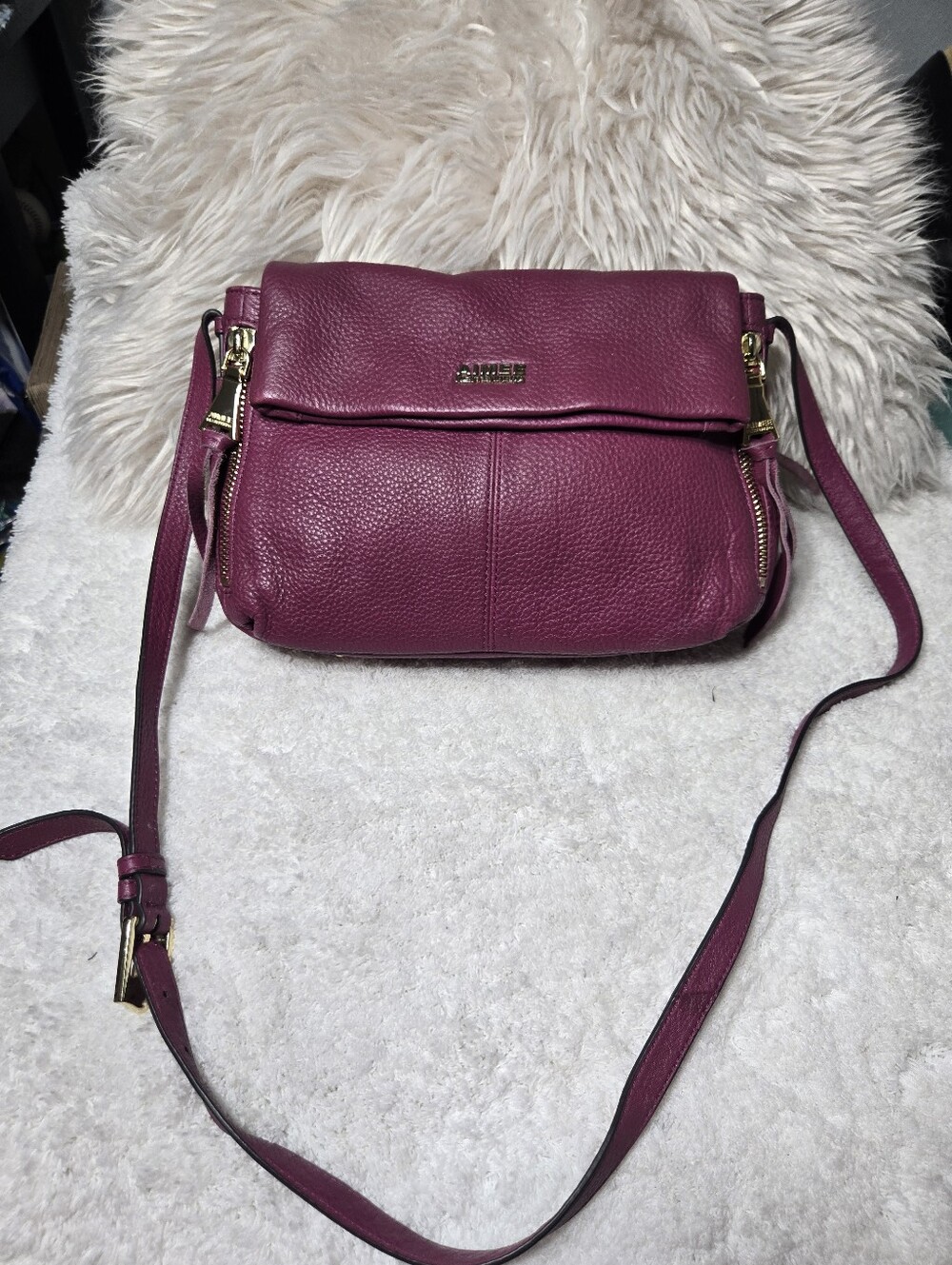 Aimee Kestenberg Bali Crossbody Bag vibrant magenta pebbled leather Fold Over